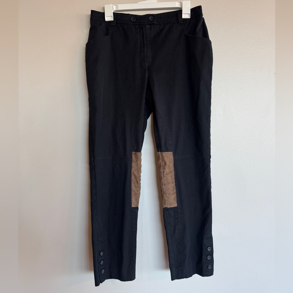 MARINA RINALDI Sport Equestrian Pants Black Suede Knee Patch Jeans Italy Size 12